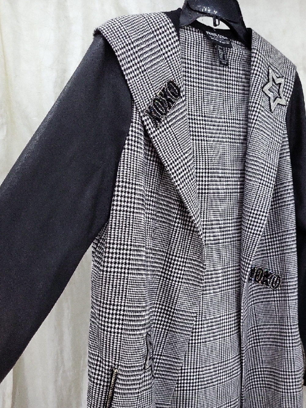 Frank Lyman Design Houndstooth Longline Blazer with Star Patches Sz 8 - Picture 12 of 15